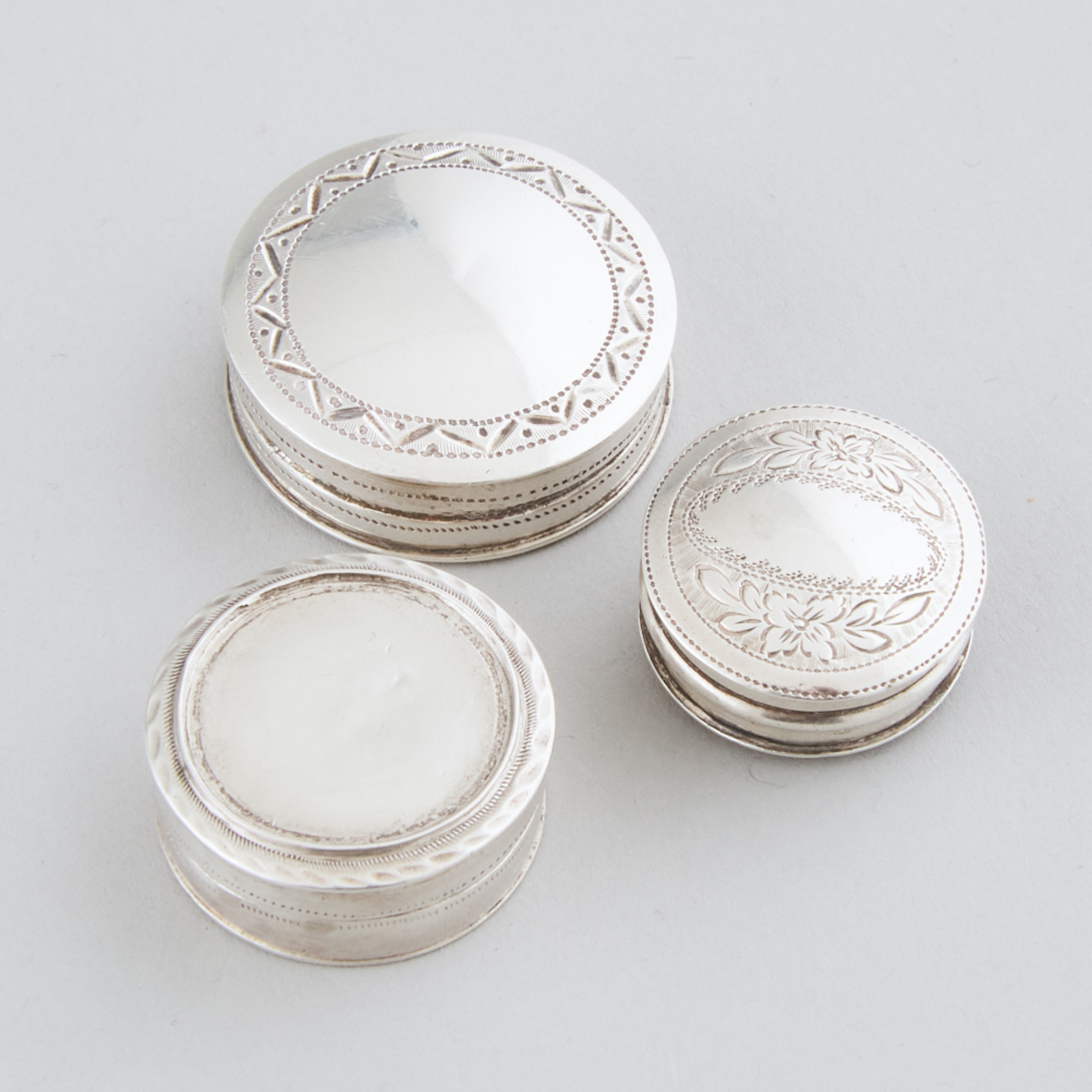 Three George III Silver Counter Boxes, two by Joseph Taylor, Birmingham, c.1800
