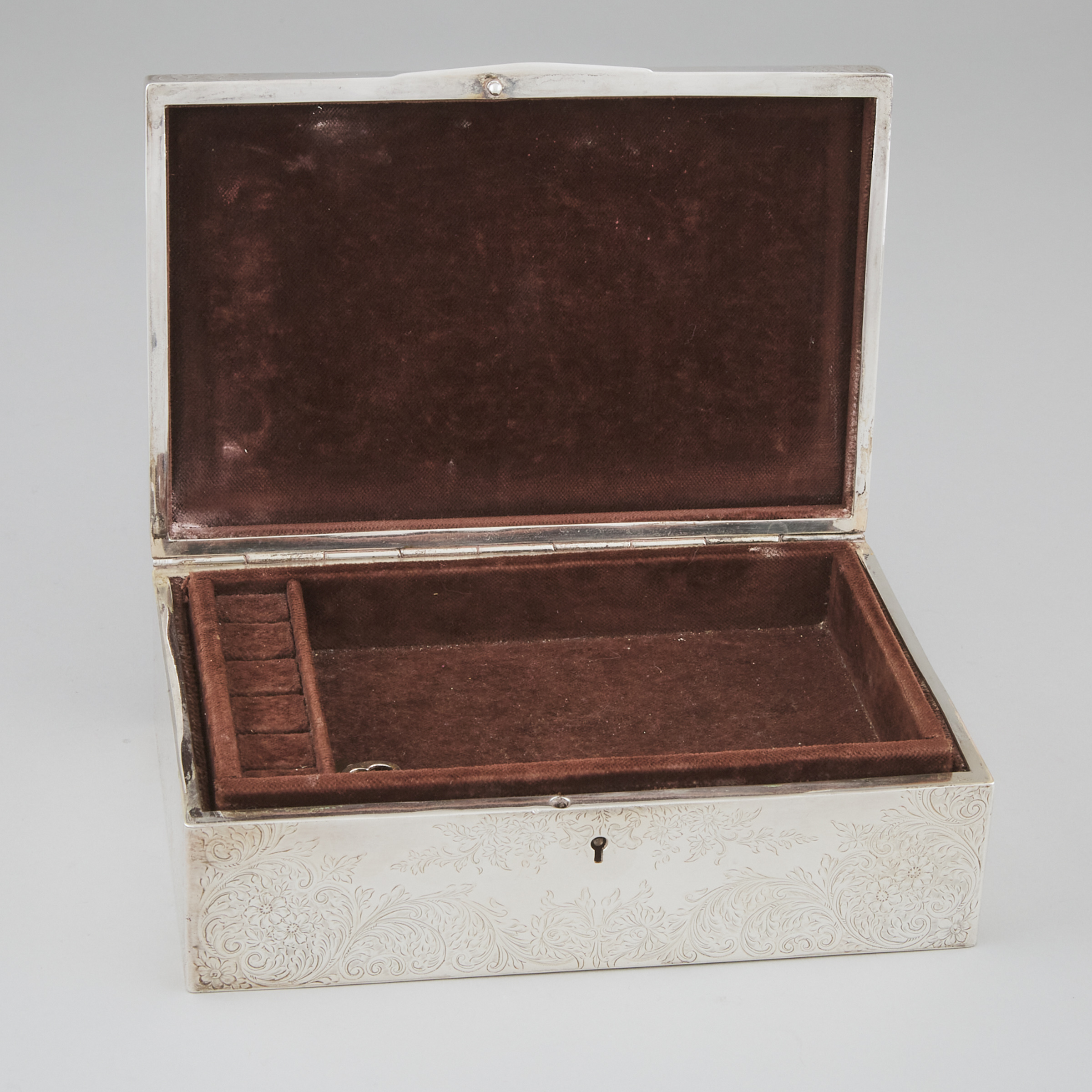 American Silver Rectangular Jewellery Box, John Chattellier, Newark, N.J., for Black, Starr & Frost, early 20th century