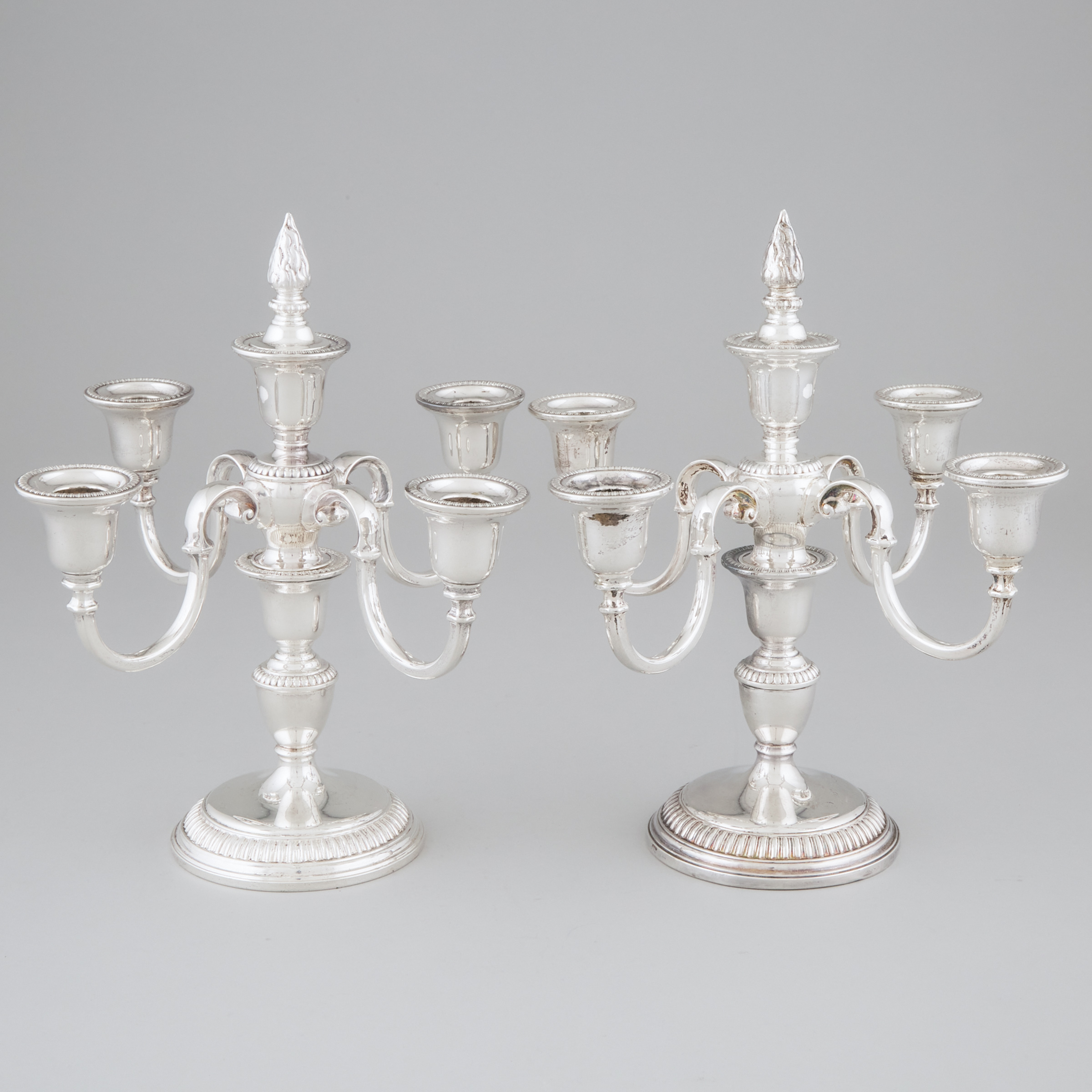 Pair of Canadian Silver Five-Light Candelabra, Henry Birks & Sons, Montreal, Que., 1961/62