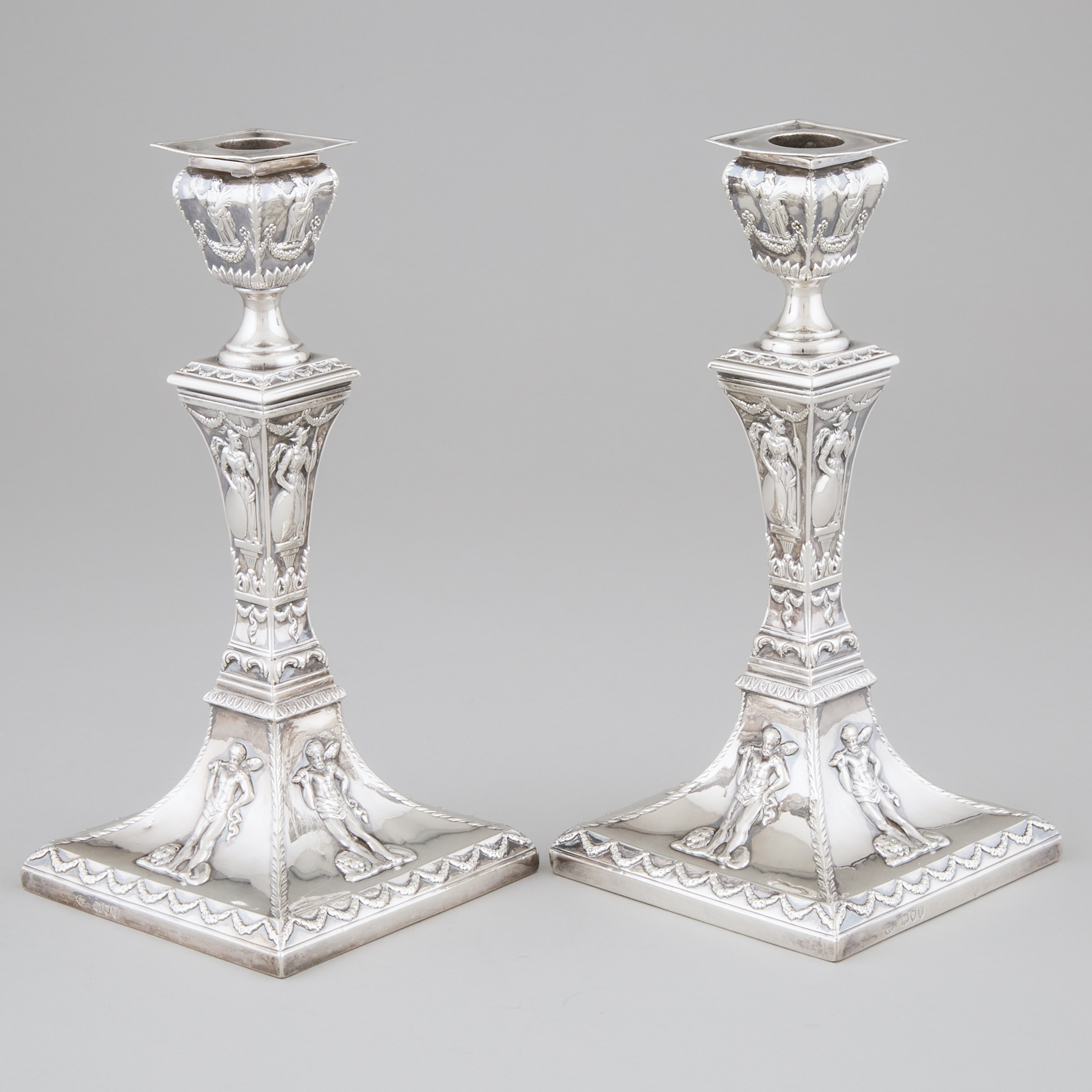Pair of Victorian Silver Table Candlesticks, William Comyns, London, 1894