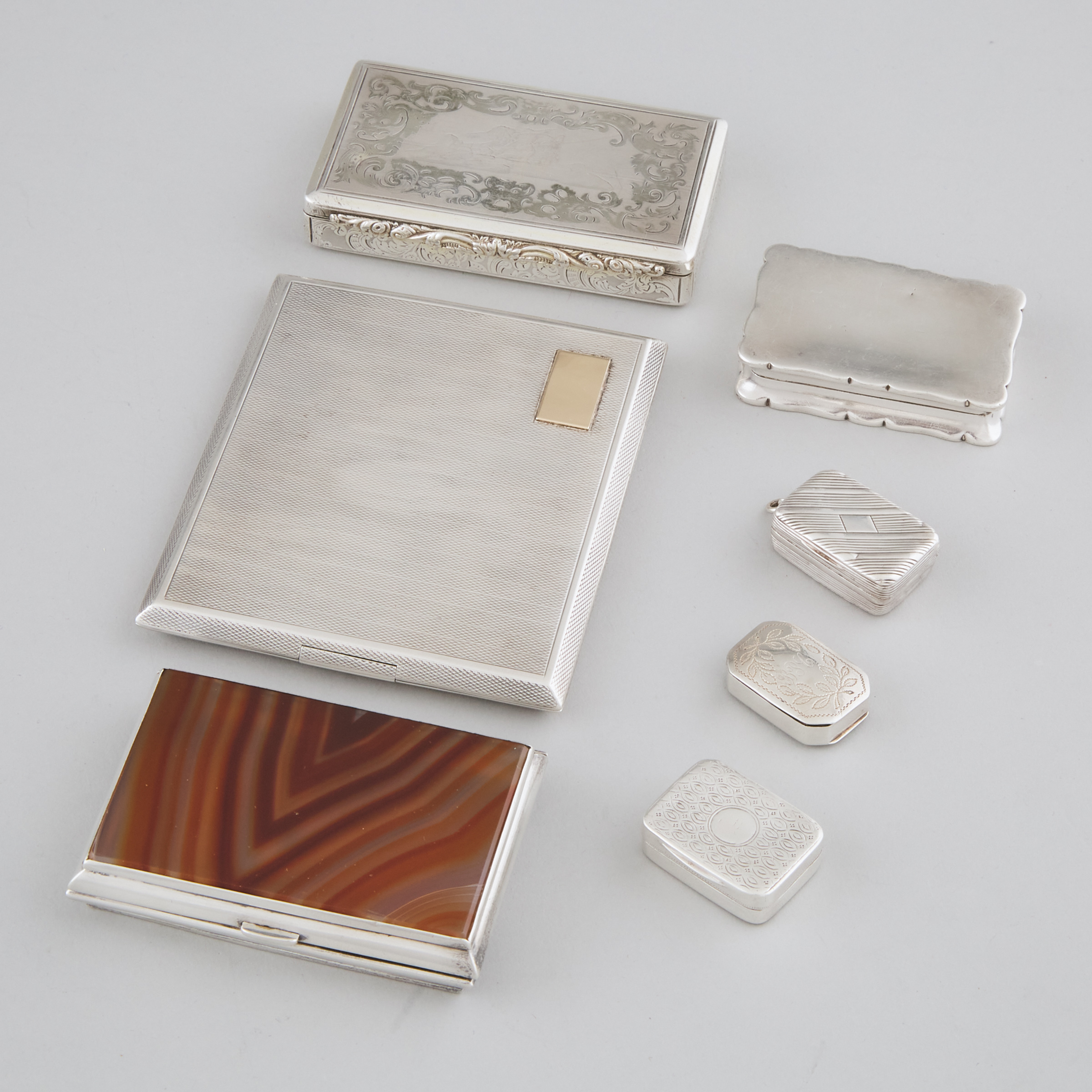 Group of Seven Various English and Continental Silver Boxes, 19th/20th century