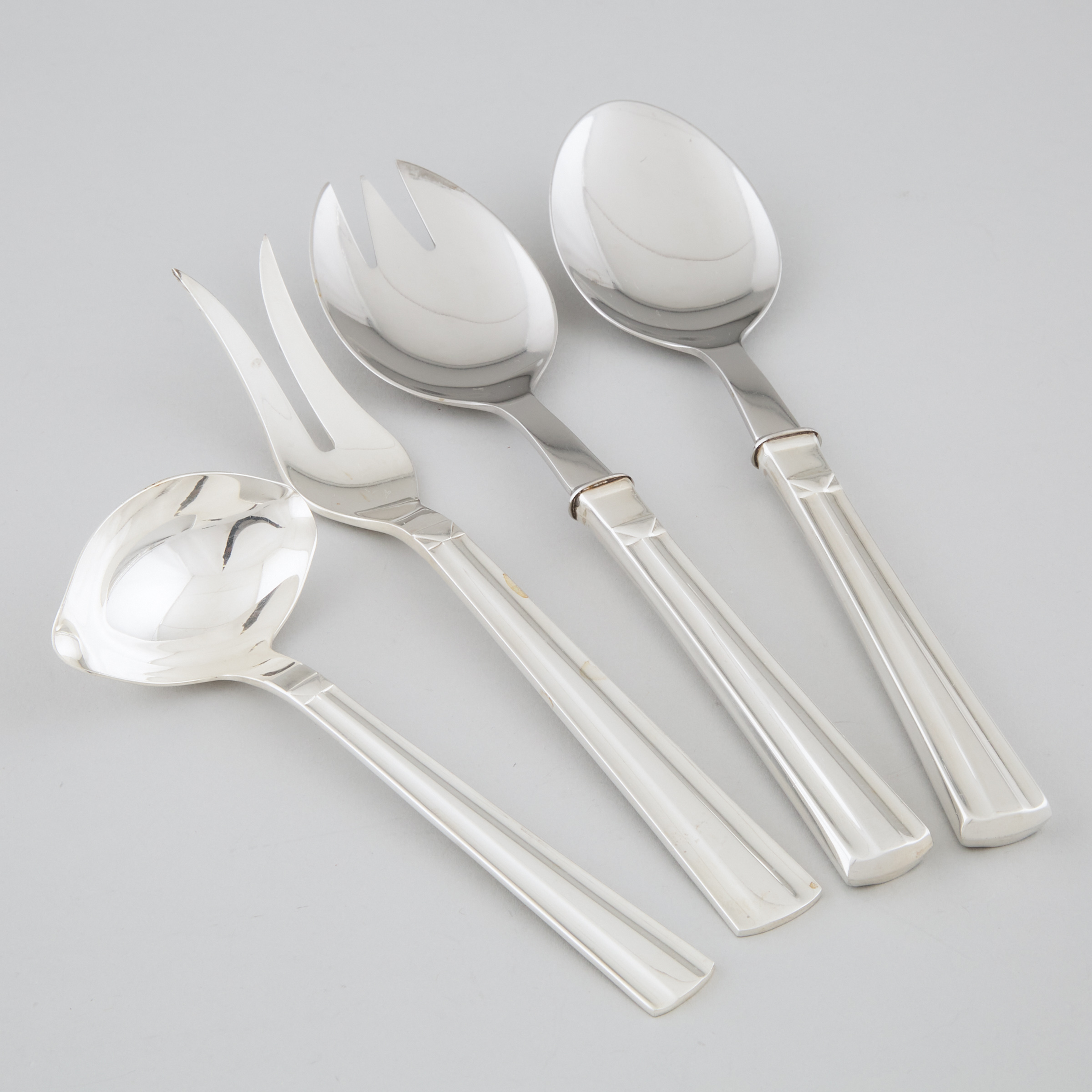 Pair of Danish Silver Salad Servers, Cold Meat Fork and a Sauce Ladle, Magasin du Nord, Copenhagen, 1958/59