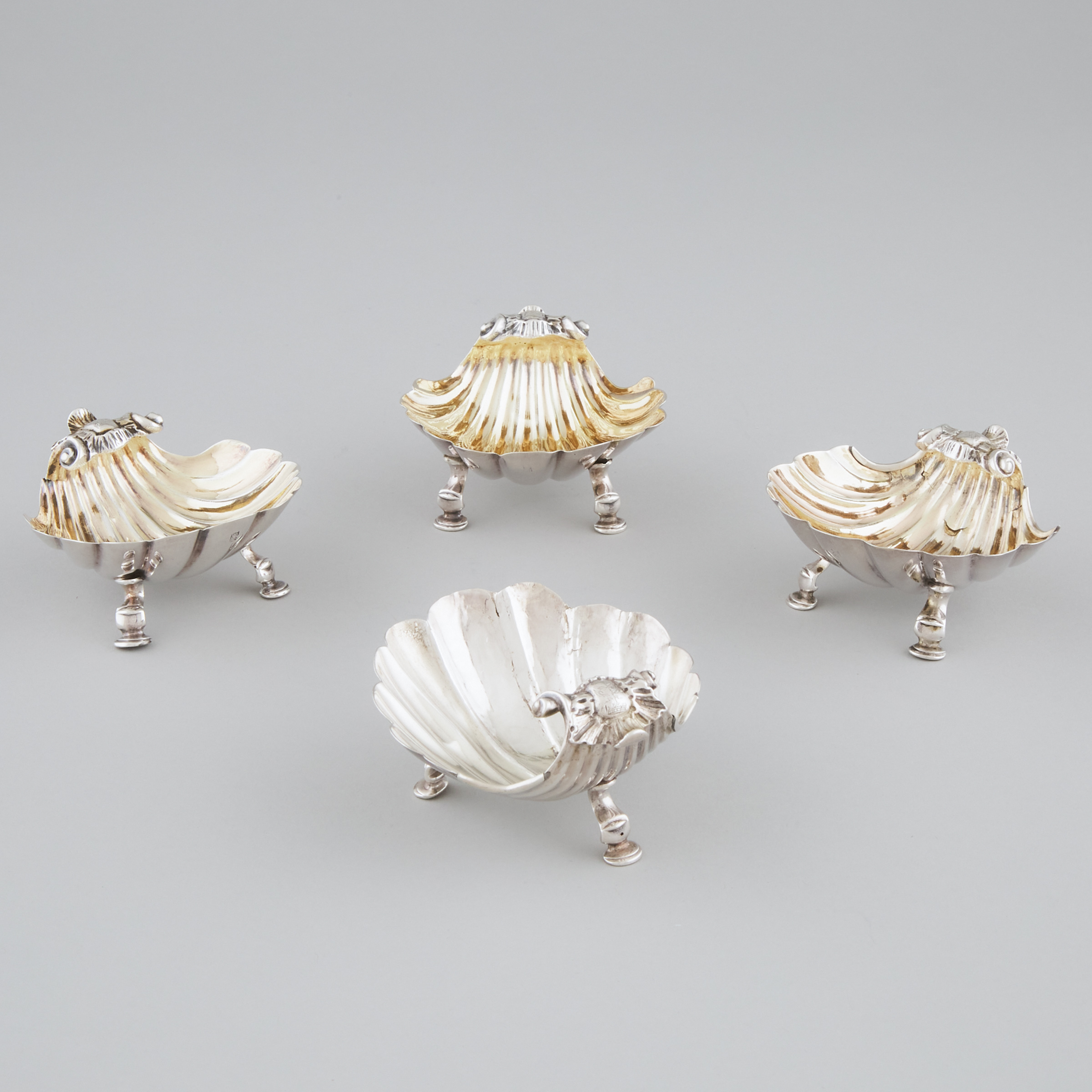 Set of Four Mid-Georgian Silver Shell Salt Cellars, possibly Provincial, c.1760