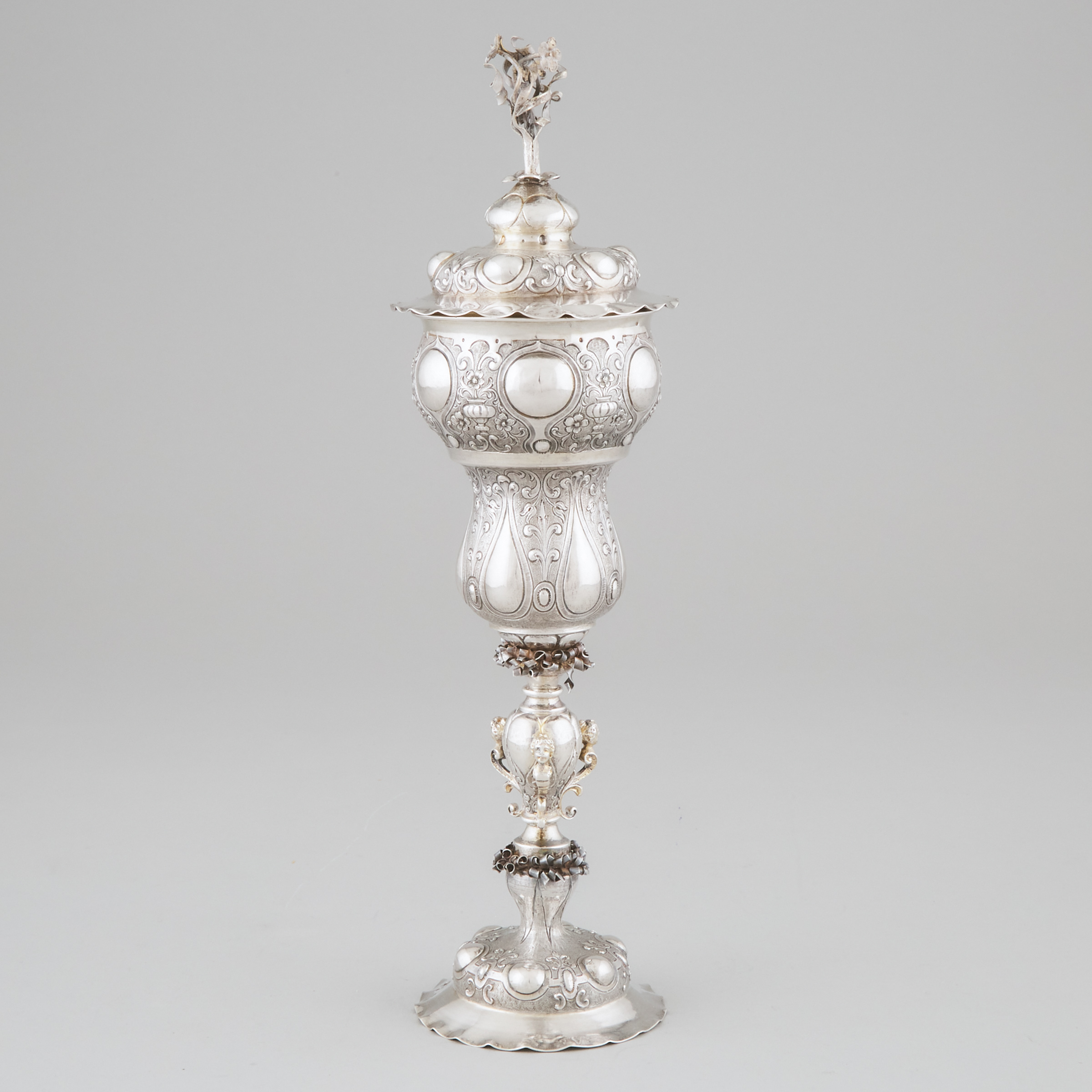German Silver Standing Cup and Cover, probably Gebrüder Gutgesell, Hanau, late 19th century