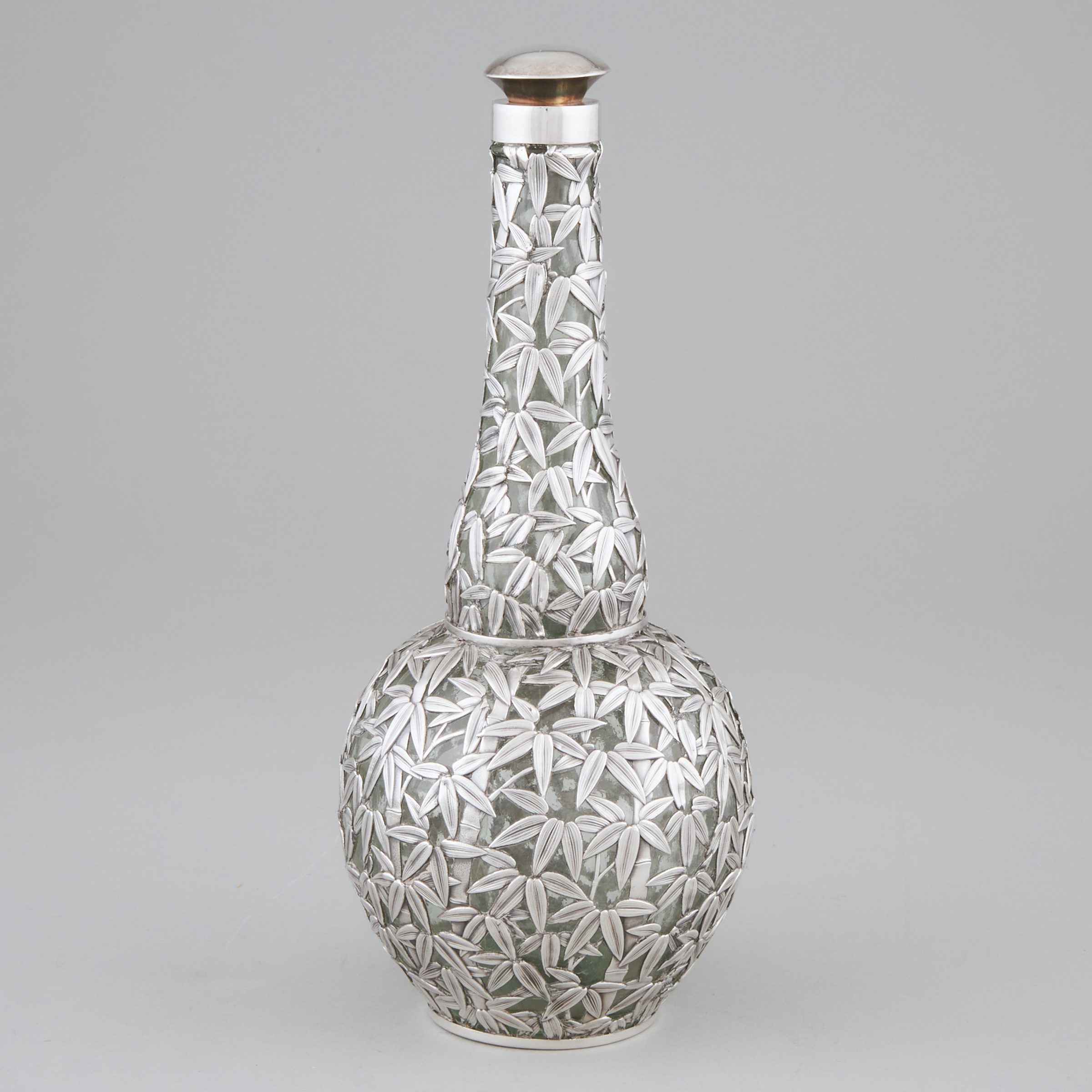 Chinese Silver Overlaid Glass Bottle Decanter, c.1900