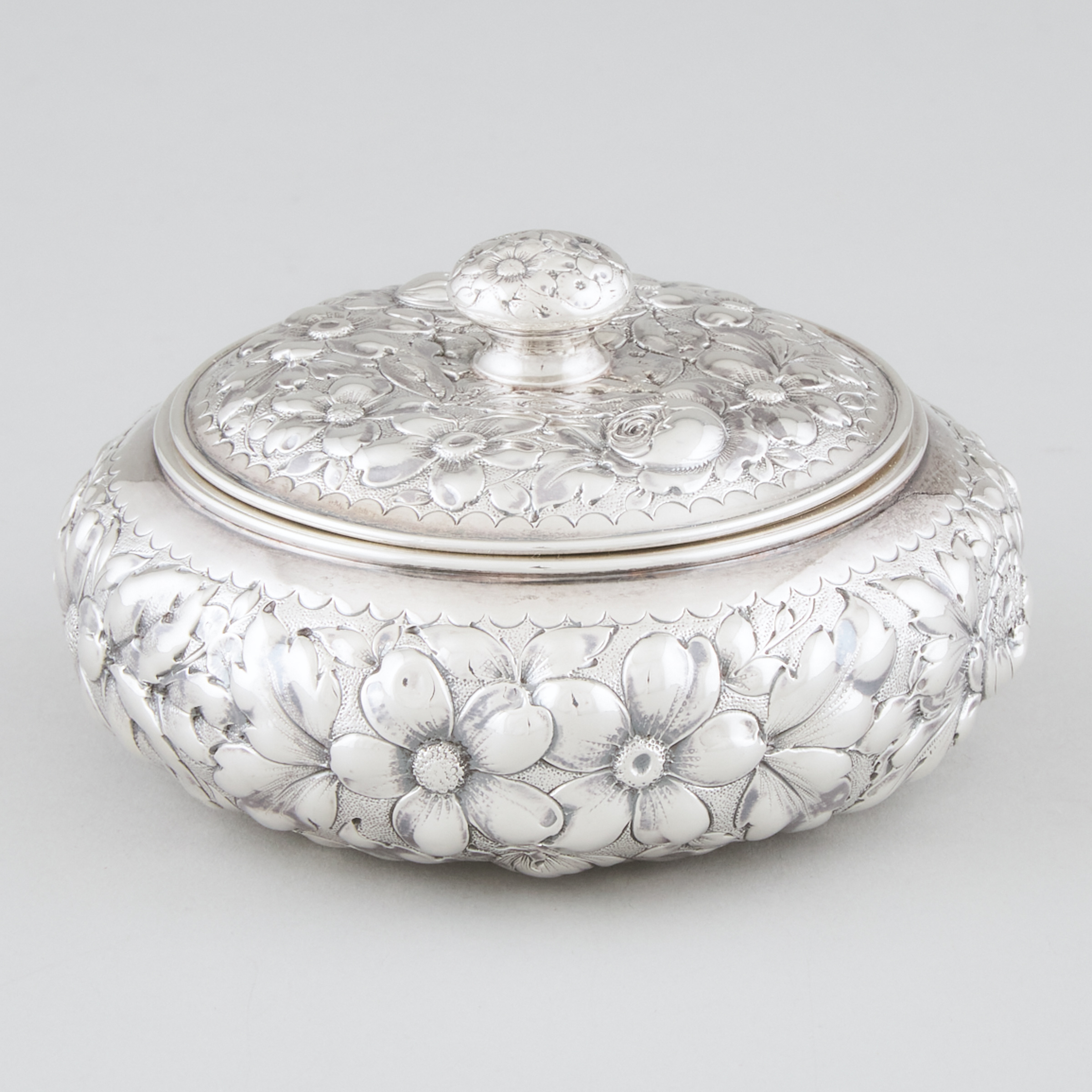 American Silver Repoussé Circular Covered Box, Gorham Mfg. Co., Providence, R.I., c.1891