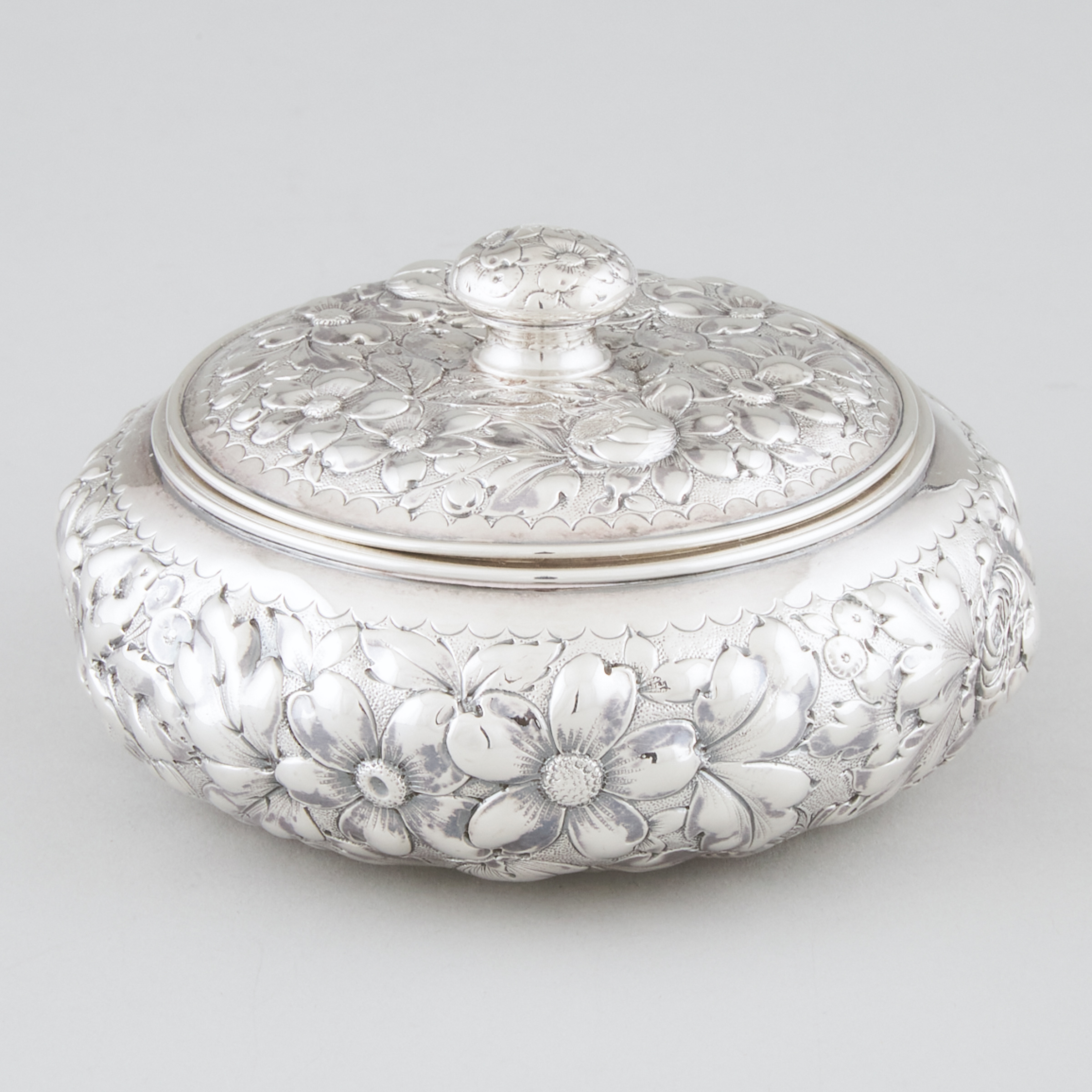 American Silver Repoussé Circular Covered Box, Gorham Mfg. Co., Providence, R.I., c.1891