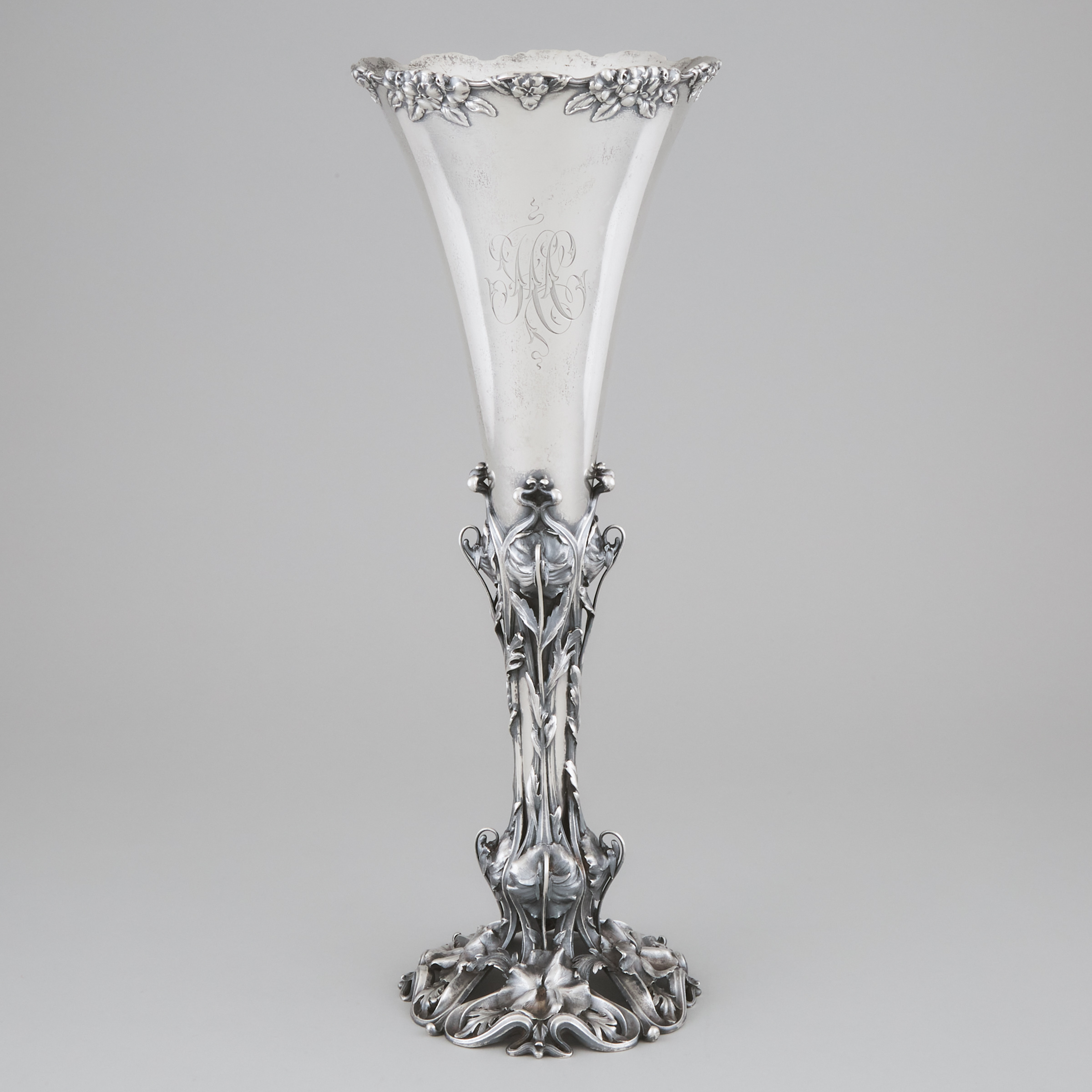 American Silver Large Trumpet Vase, c.1900