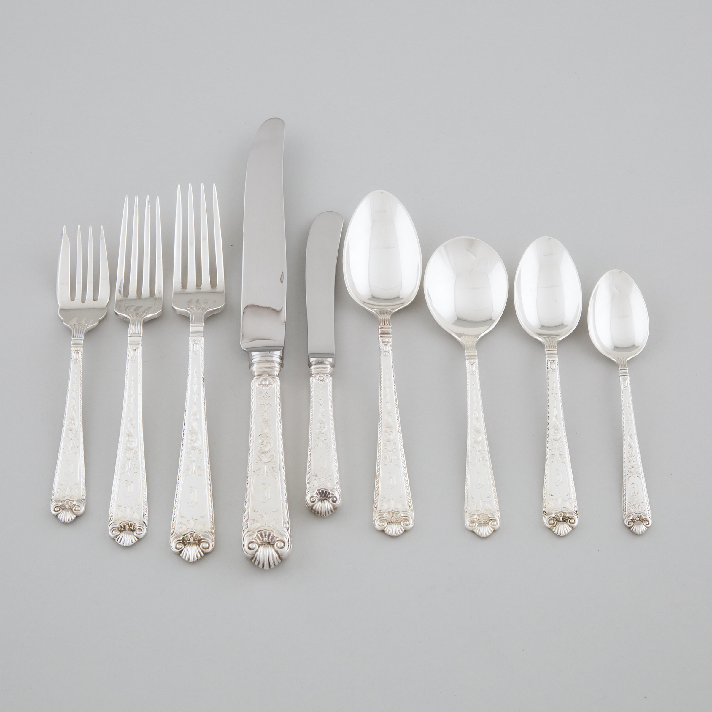 Canadian Silver 'George II Engraved' Pattern Flatware Service, Henry Birks & Sons, Montreal Que., 20th century