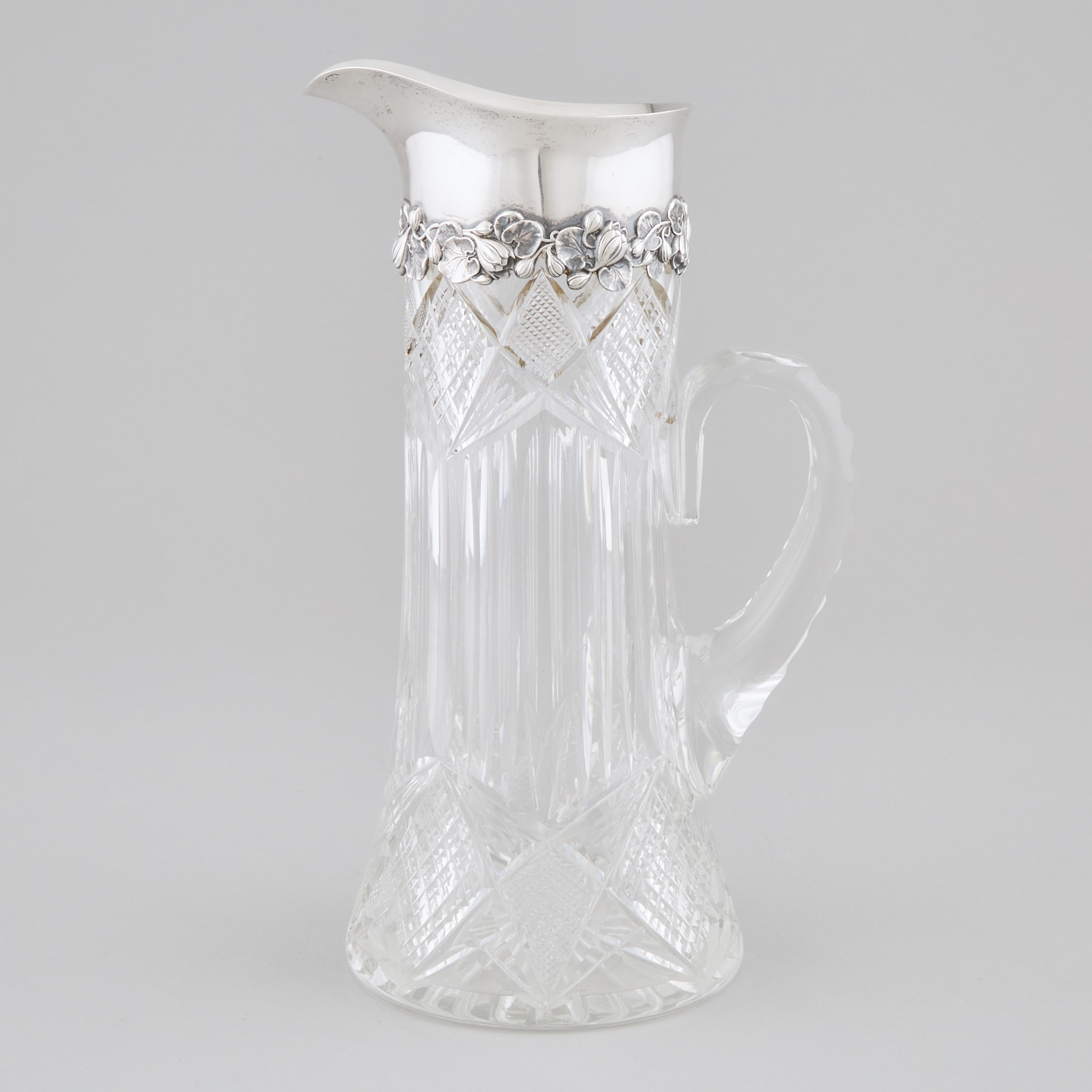 American Silver Mounted Cut Glass Jug, Gorham Mfg. Co., Providence, R.I., early 20th century