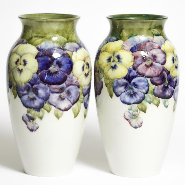 Pair of Macintyre Moorcroft Pansy Vases, c.1910-13