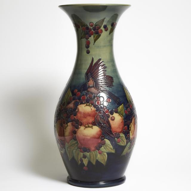 Moorcroft Finches Massive Vase, 1990