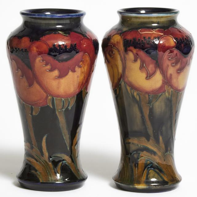 Pair of Moorcroft Poppy Vases, c.1925