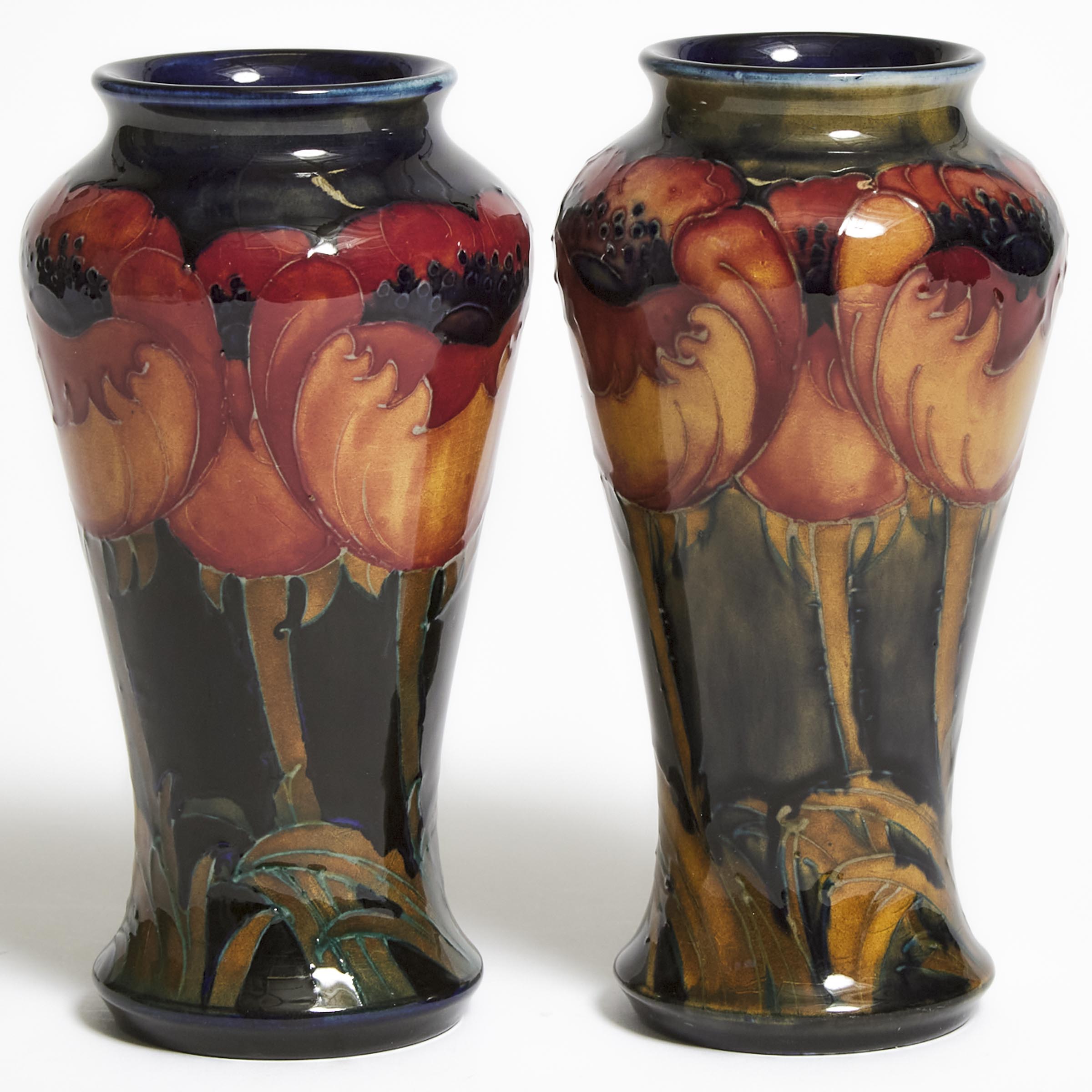 Pair of Moorcroft Poppy Vases, c.1925