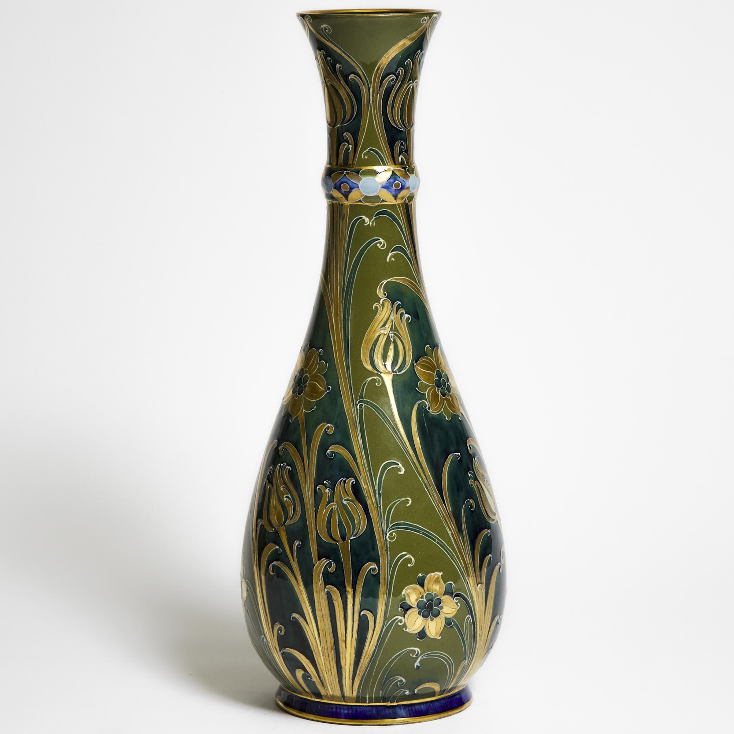 Macintyre Moorcroft Green and Gold Florian Large Vase, c.1903