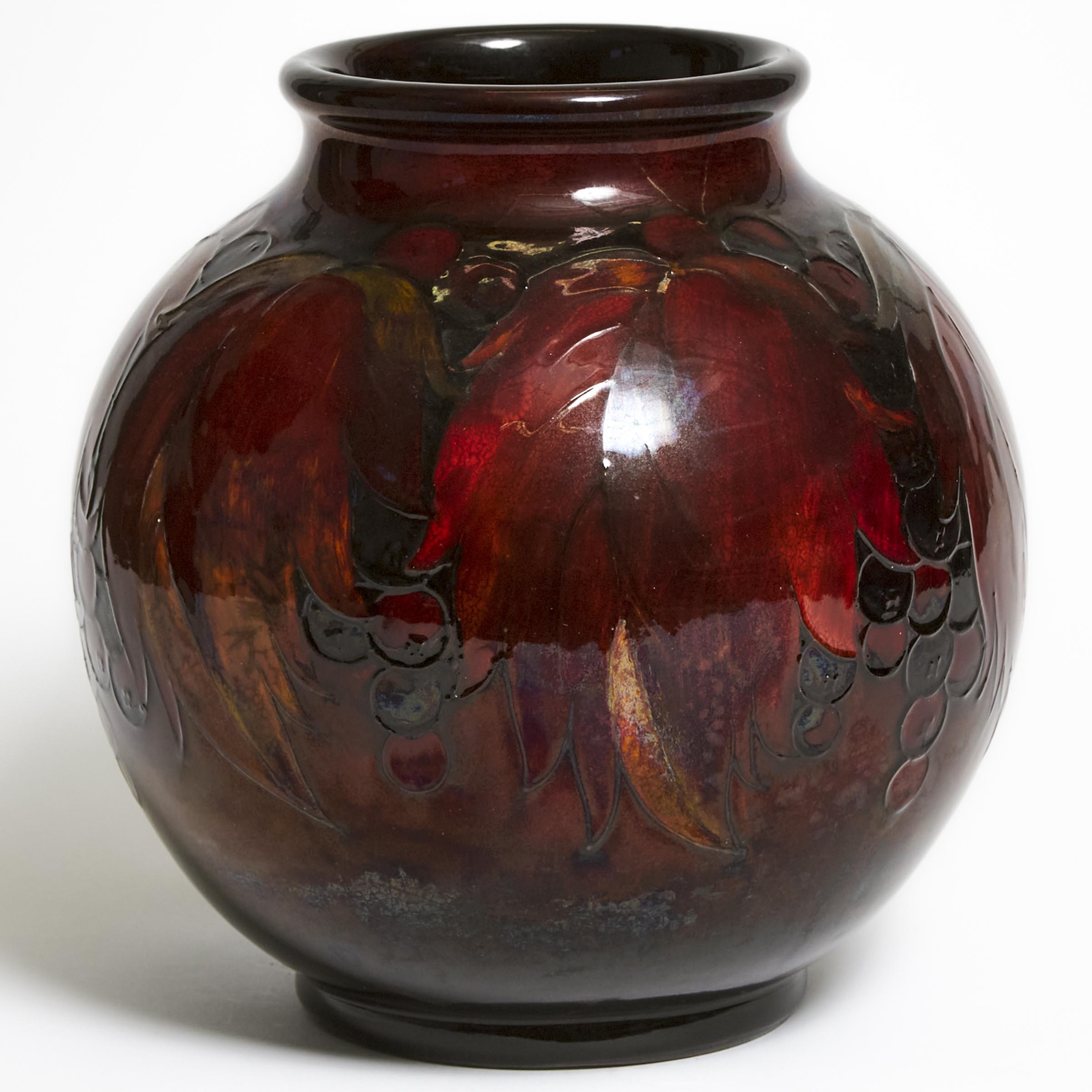 Moorcroft Flambé Grape and Leaf Vase, dated 1946