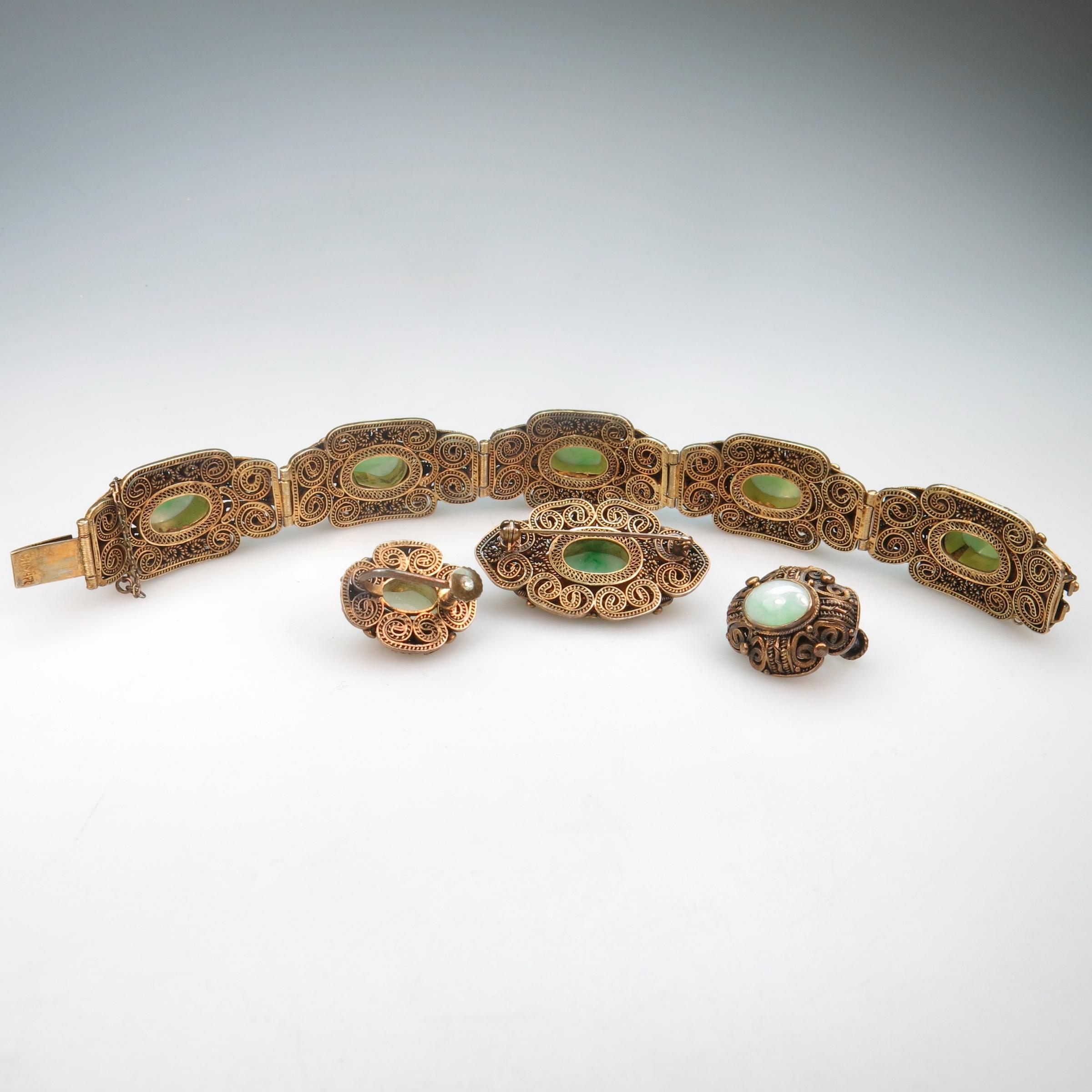 4-Piece Chinese Silver Gilt Filigree Suite