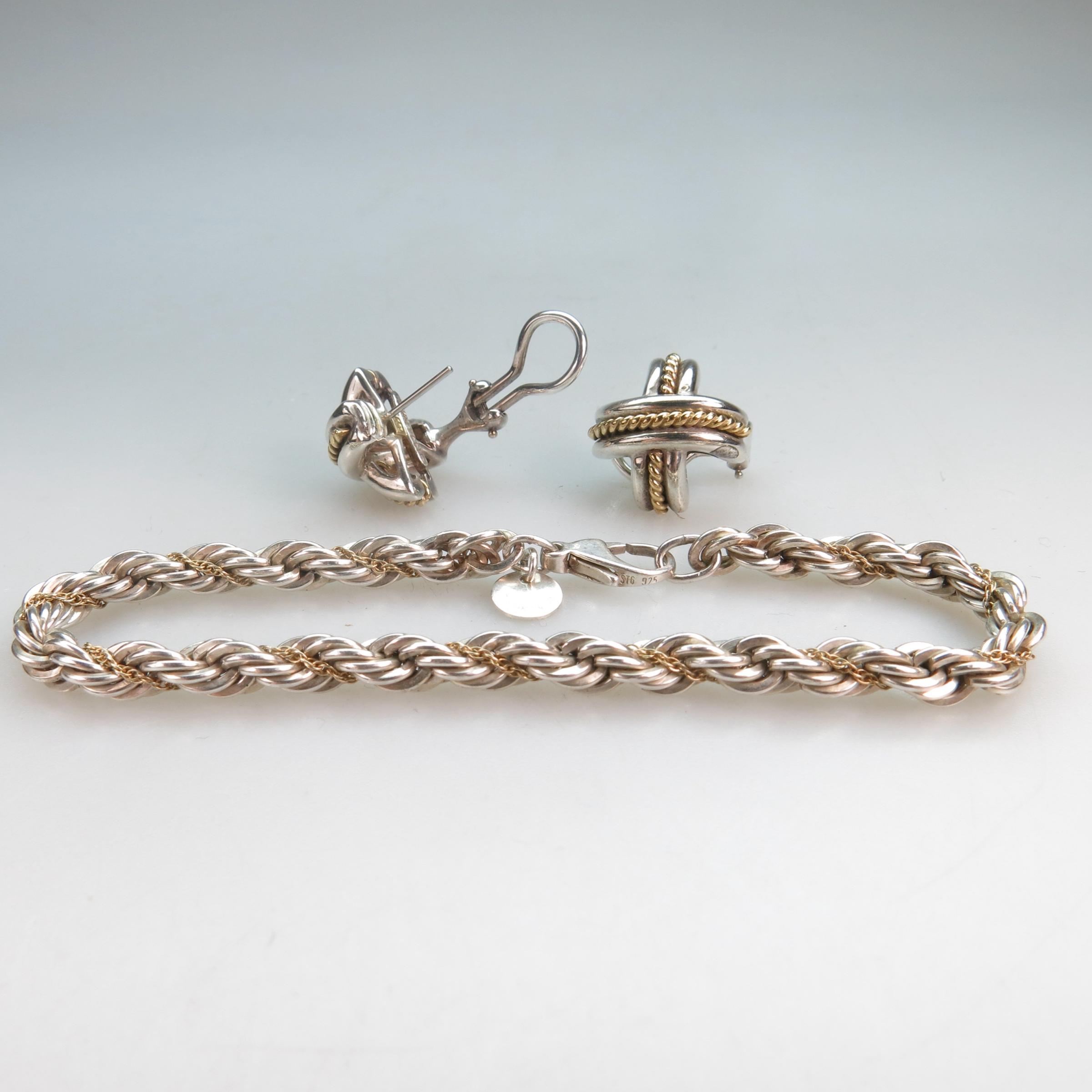 Tiffany & Co. Sterling Silver And 18k Yellow Gold Earrings And Rope Bracelet