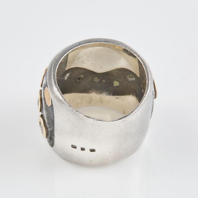 Portuguese 835 Grade Silver & 9k Yellow Gold Abstract Ring