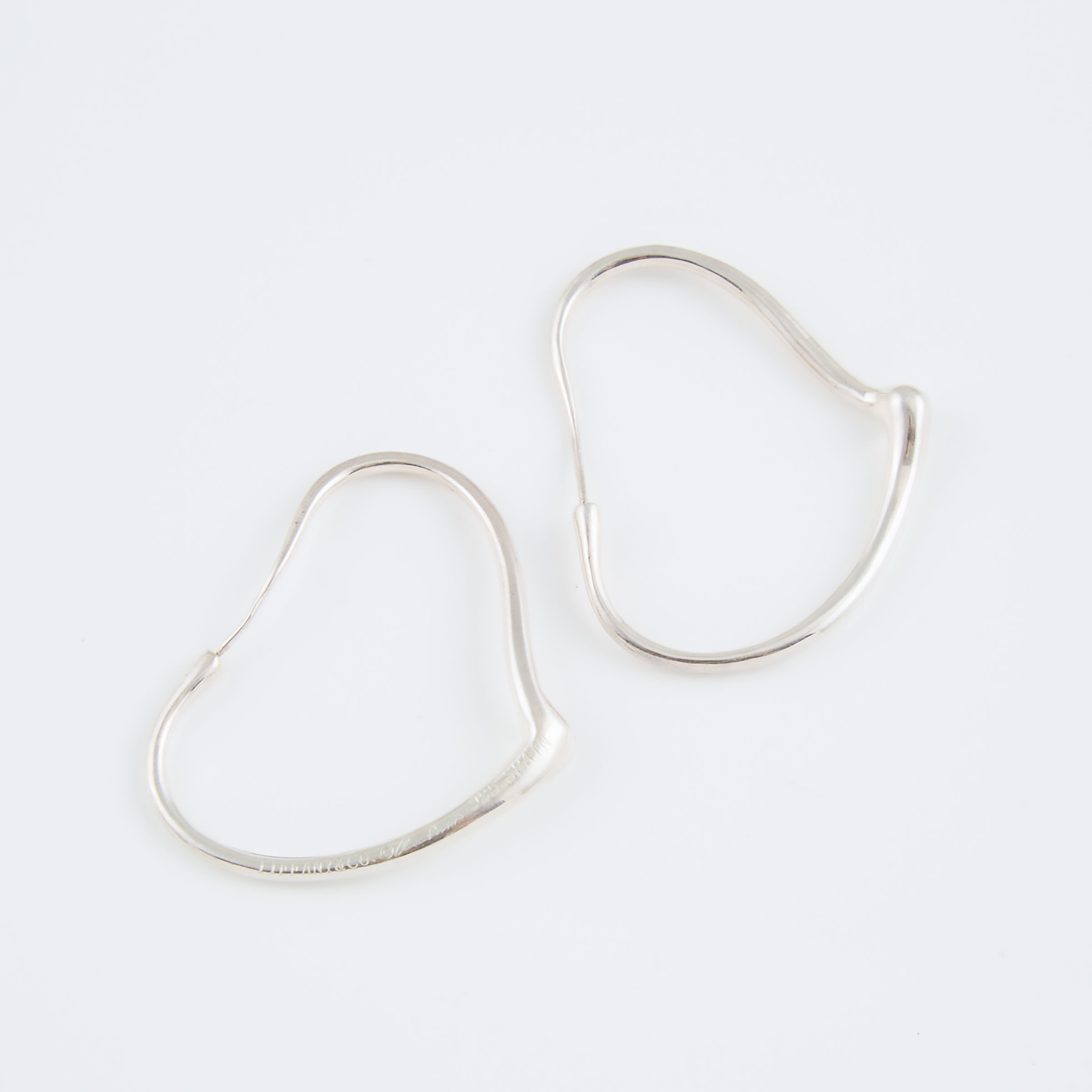 Pair Of Tiffany & Co. Elsa Peretti Sterling Silver 'Open Heart' Hoop Earrings