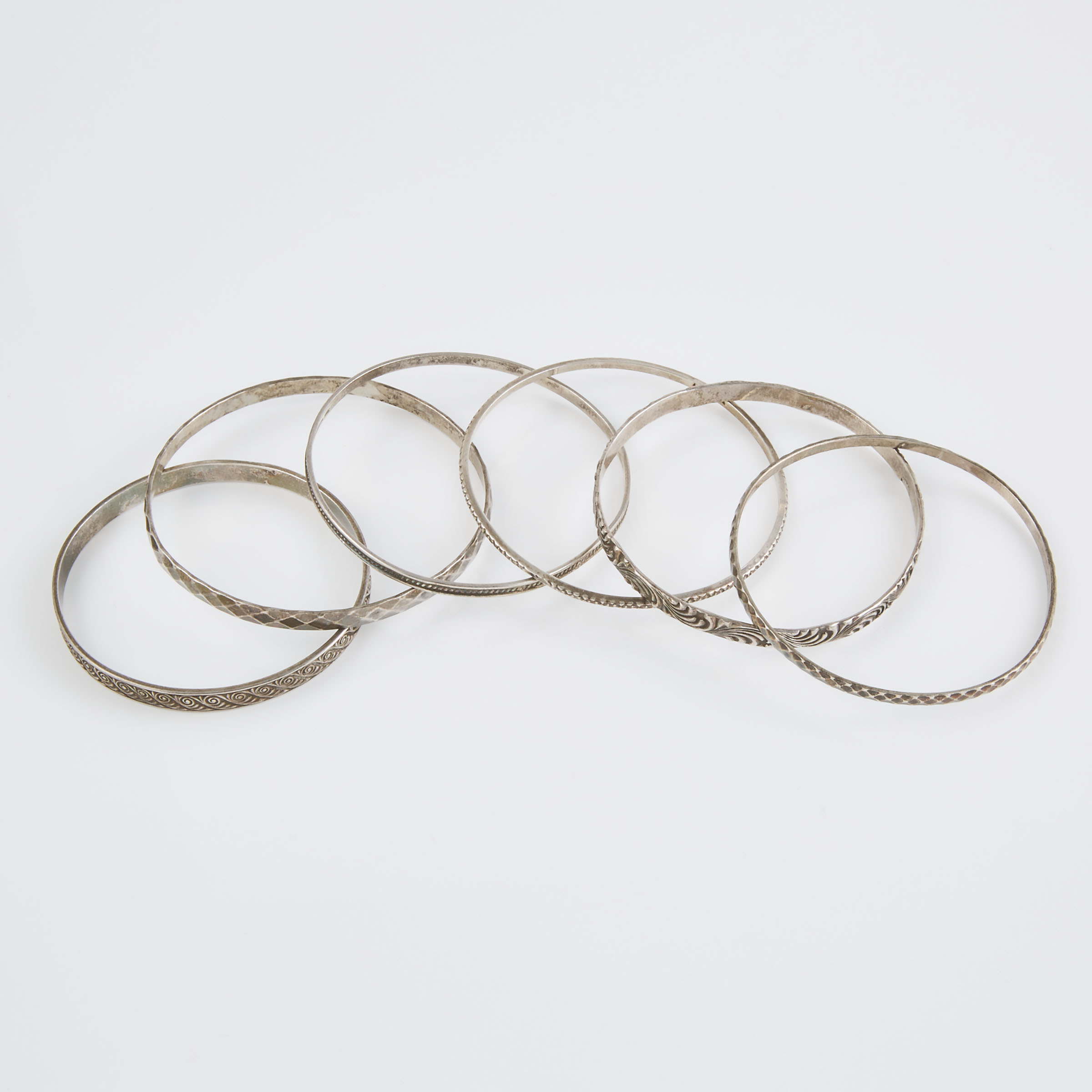Set Of 6 Various Sterling Silver Bangles