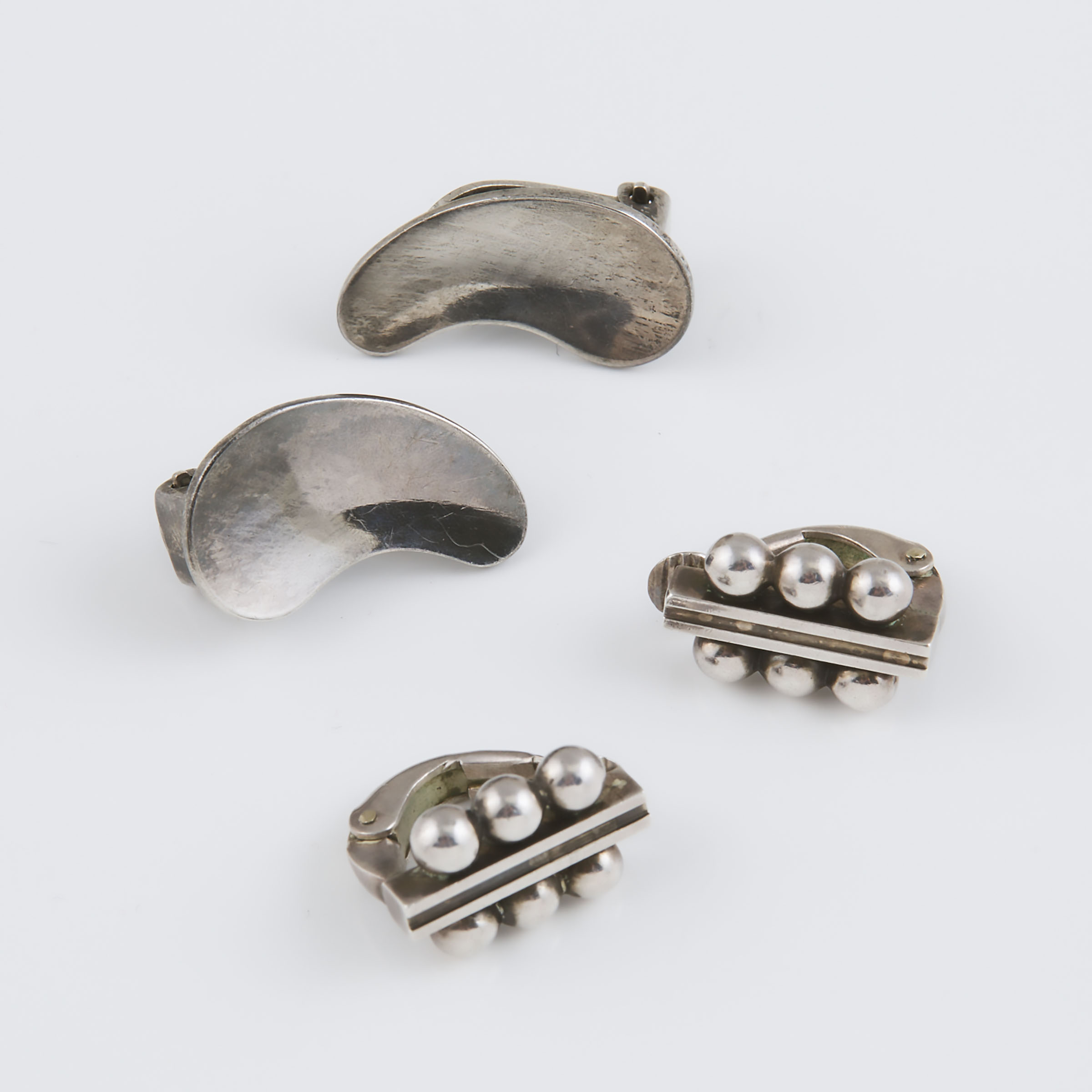 Two Pairs Of Georg Jensen Danish Sterling Silver Clip-Back Earrings