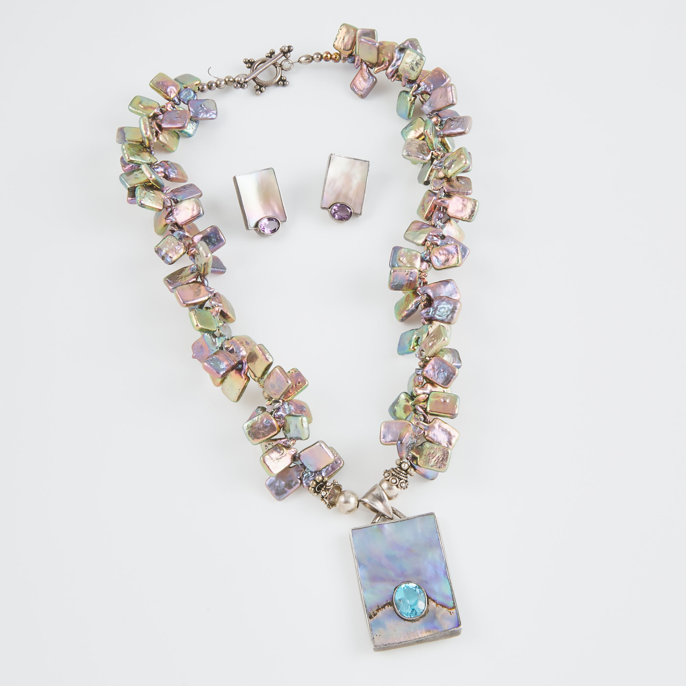 Marta Howell Sterling Silver And Treated Mother-Of-Pearl Necklace And Earrings