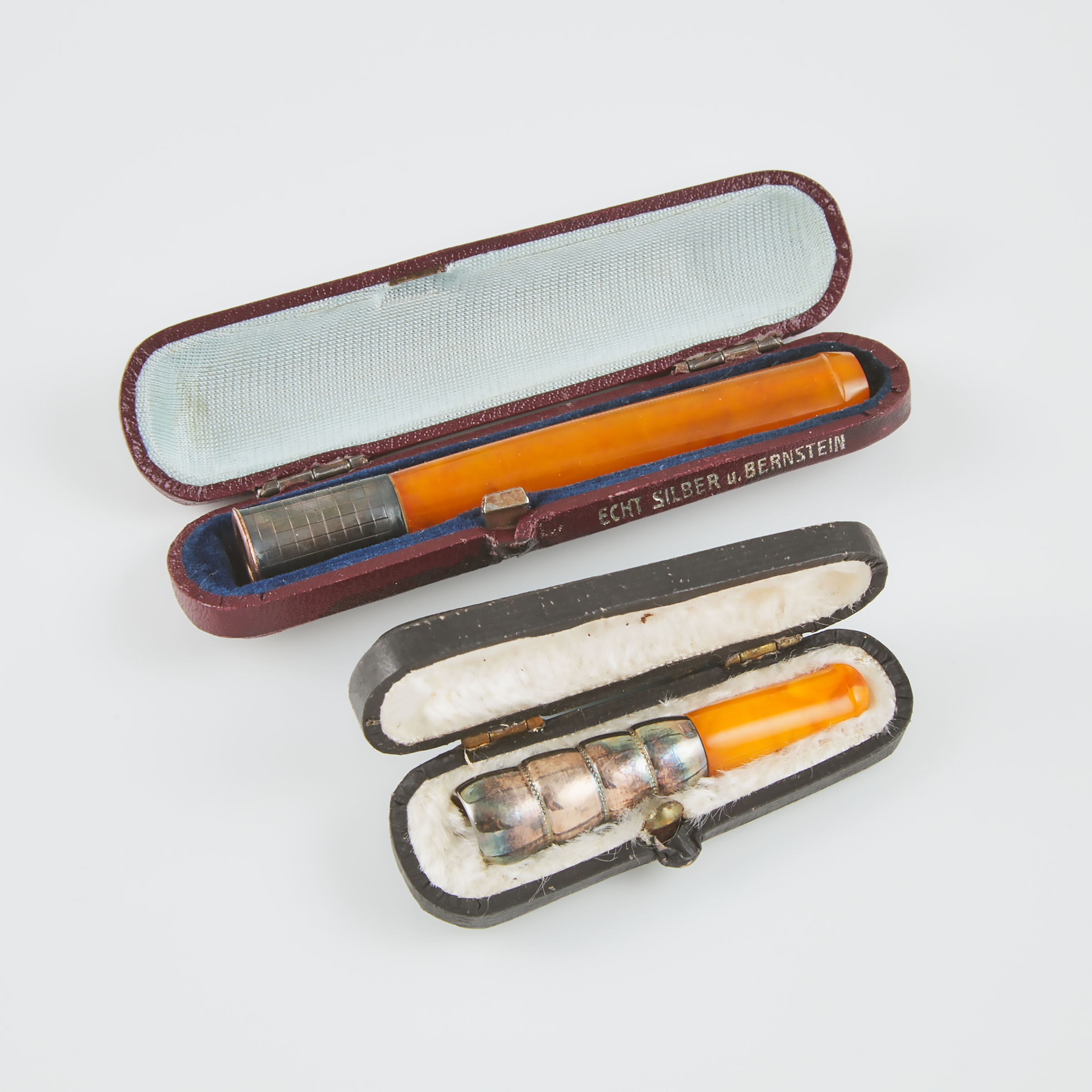 2 Amber And Silver Cigarette Holders