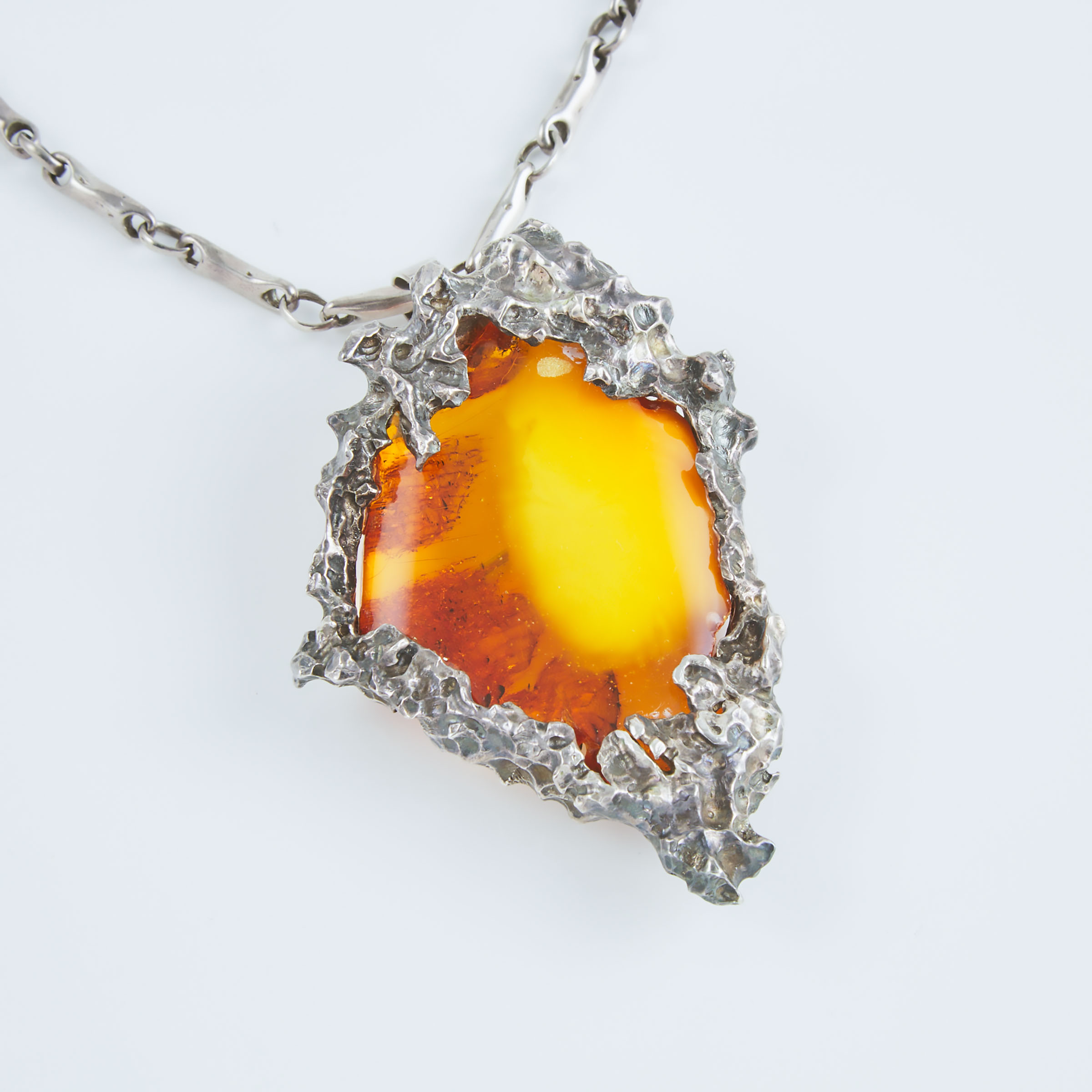 Amber And Silver Pendant/Brooch