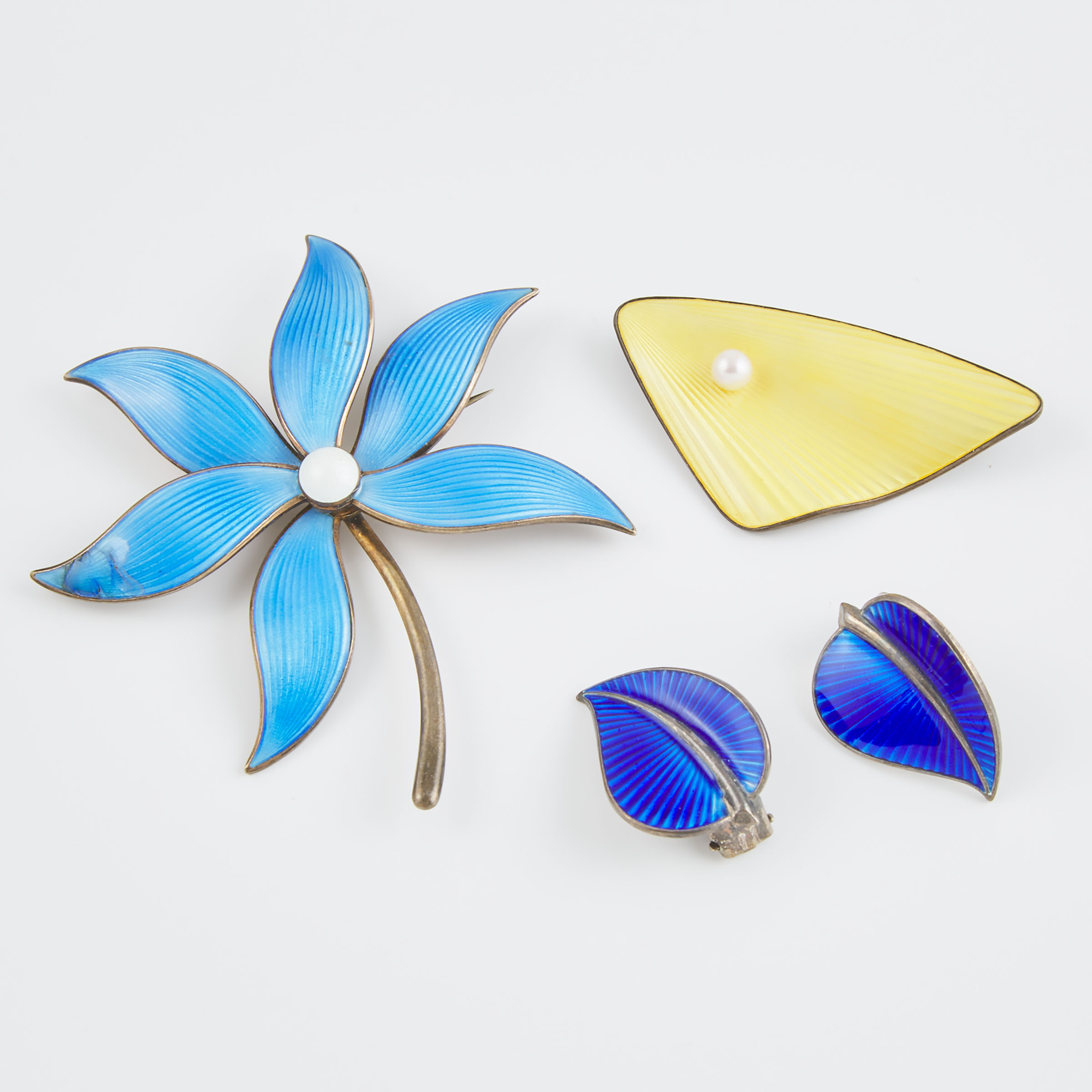 Four Pieces Of Norwegian Sterling Silver And Enamel Jewellery