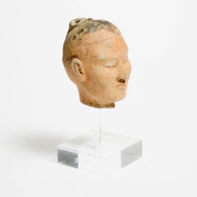 A Pottery Head of a Warrior, Han Dynasty (206 BC-AD 220) 