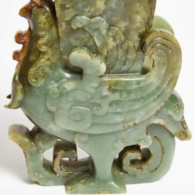 A Celadon Jade 'Phoenix' Vase and Cover, Republican Period, Early 20th Century