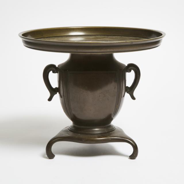 A Silver-Inlaid Bronze Ikebana/Ikenobo Vase, Meiji Period (1868-1912)
