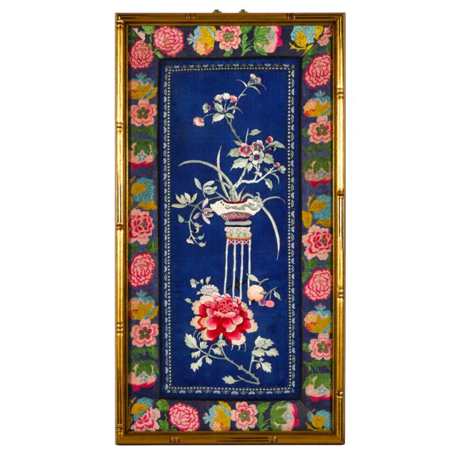 A Group of Twelve Framed Chinese Embroideries, Late Qing/Republican Period