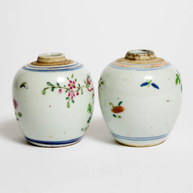 A Pair of Miniature Famille Rose 'Floral' Ginger Jars, 18th Century