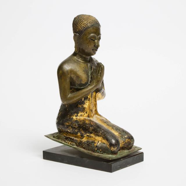 A Large Thai Gilt Lacquered Bronze Figure of a Monk, 19th Century