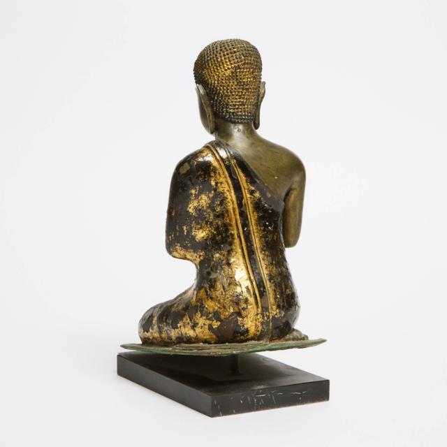 A Large Thai Gilt Lacquered Bronze Figure of a Monk, 19th Century