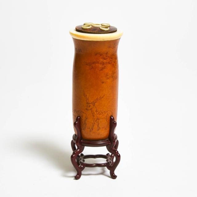 A Chinese 'Deer and Crane' Gourd Cricket Cage, 19th Century