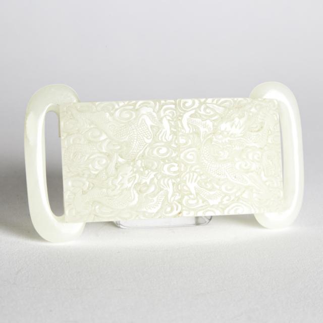 A White Jade 'Dragon' Two-Part Sliding Belt Buckle, 18th Century