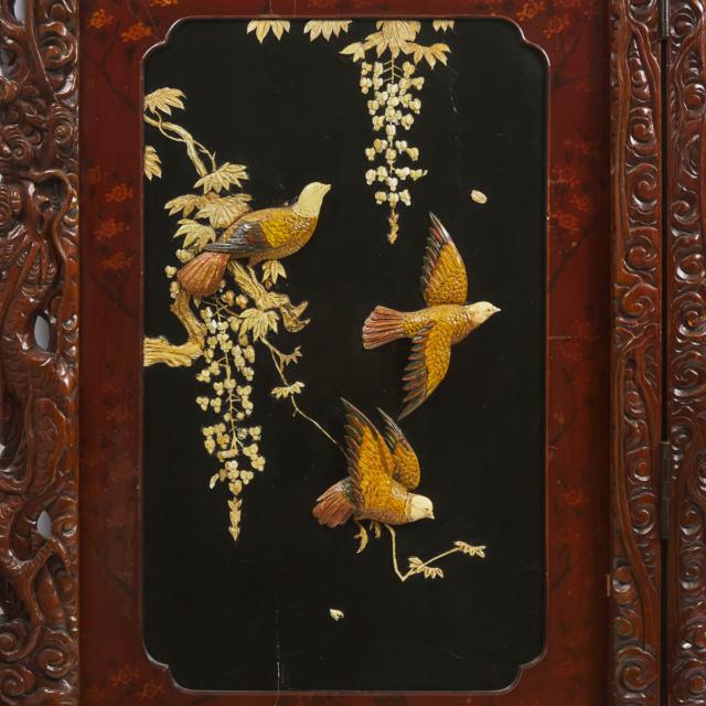 A Japanese Two-Panel 'Birds and Wisteria' Floor Screen, Early 20th Century