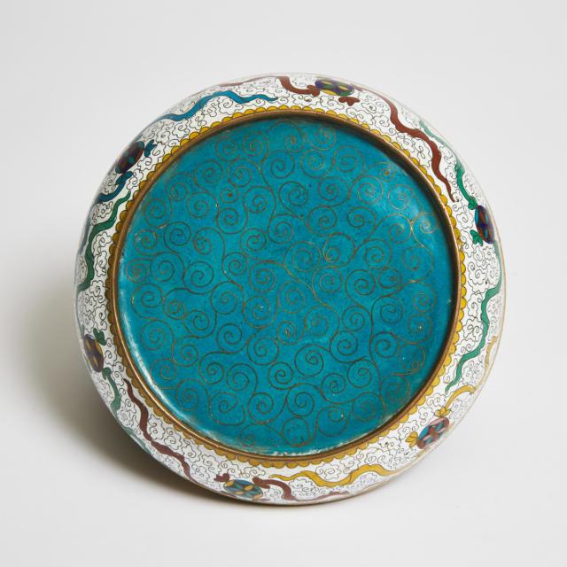A Jade Inset Cloisonné Box and Cover, Mid 20th Century