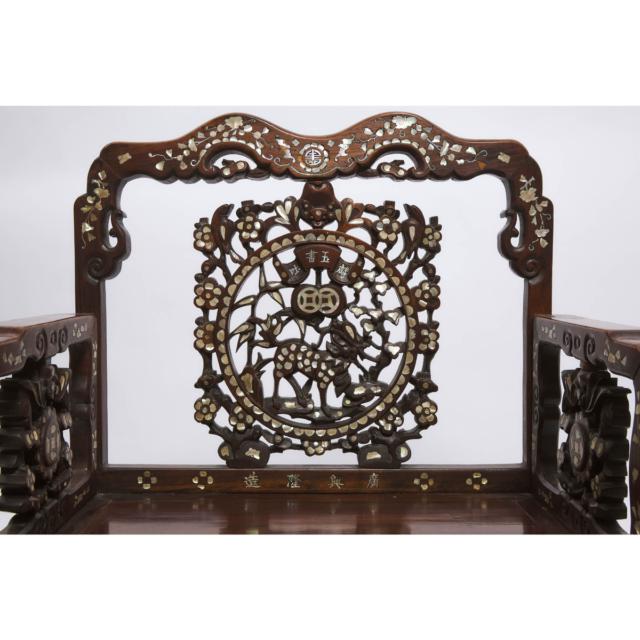 A Mother-of-Pearl Inlaid Rosewood Chair, Late Qing/Republican Period