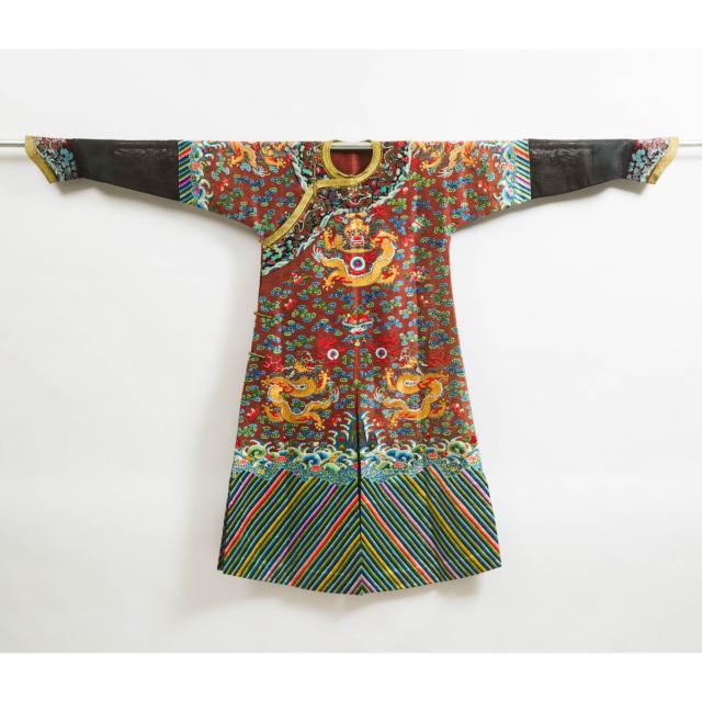 A Princely Chestnut-Brown Gold-Thread Embroidered Gauze Dragon Robe, Jifu, 19th Century