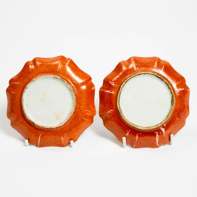 A Pair of Famille Rose 'Figural' Candle Dishes, Tongzhi Period (1862-1874)