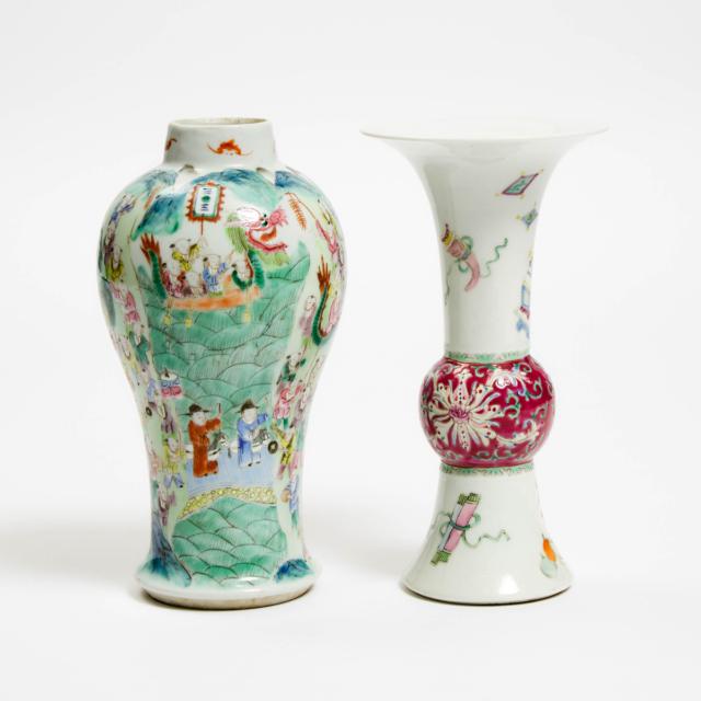 A Famille Rose Baluster Vase, Together With a Gu Vase, Late Qing/Republican Period