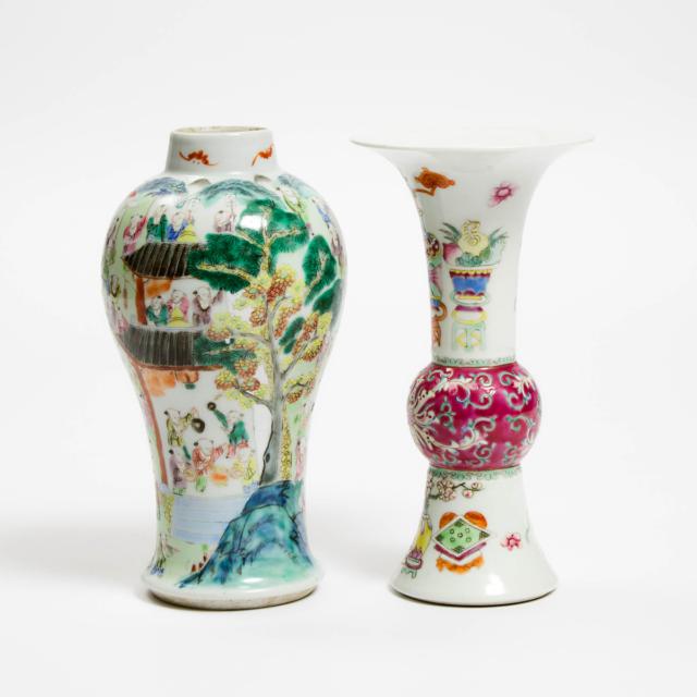 A Famille Rose Baluster Vase, Together With a Gu Vase, Late Qing/Republican Period