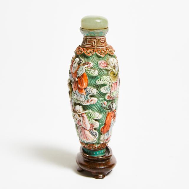 Imperial Workshop, A Finely Moulded Famille Rose 'Eight Immortals' Snuff Bottle, Jiaqing Period (1796-1820)