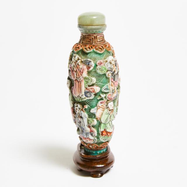 Imperial Workshop, A Finely Moulded Famille Rose 'Eight Immortals' Snuff Bottle, Jiaqing Period (1796-1820)