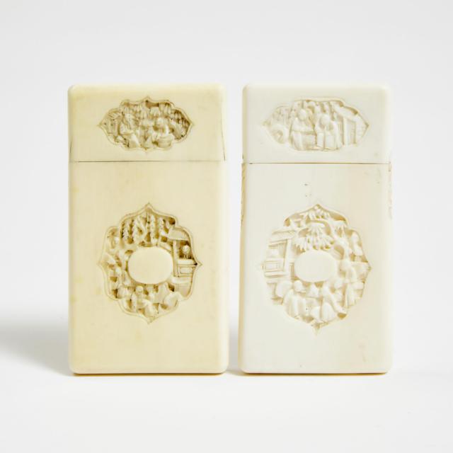 Two Canton Carved Ivory Card Cases, 19th Century