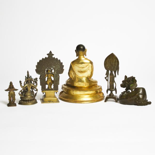 A Group of Six Chinese, Himalayan, and South Asian Bronzes, 20th Century and Earlier